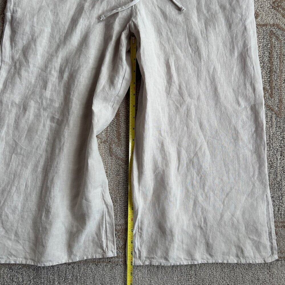 Linen Wide Leg Jumpsuit Coastal Minimal Euro Summer Neutral Pockets Women M - Picture 14 of 15